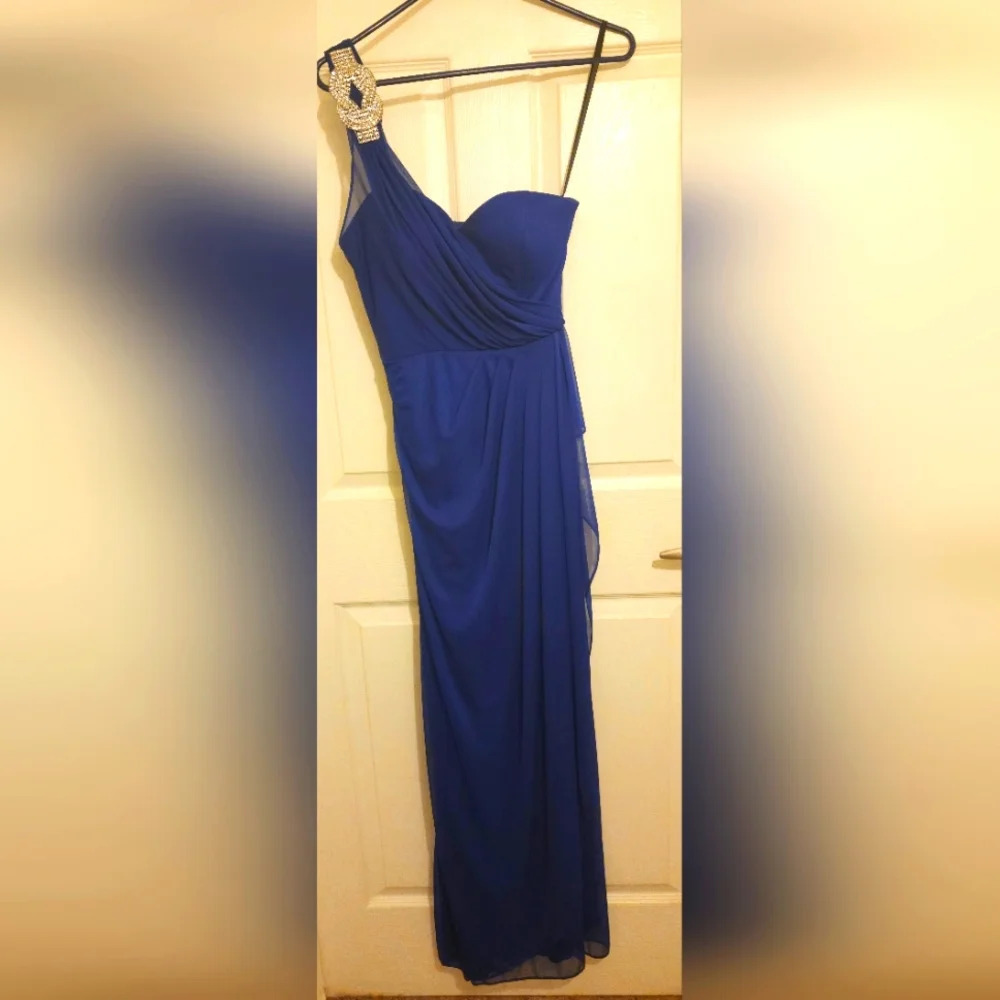 *NWOT* Xscape Royal Blue One Shoulder Maxi Dress, Size 4